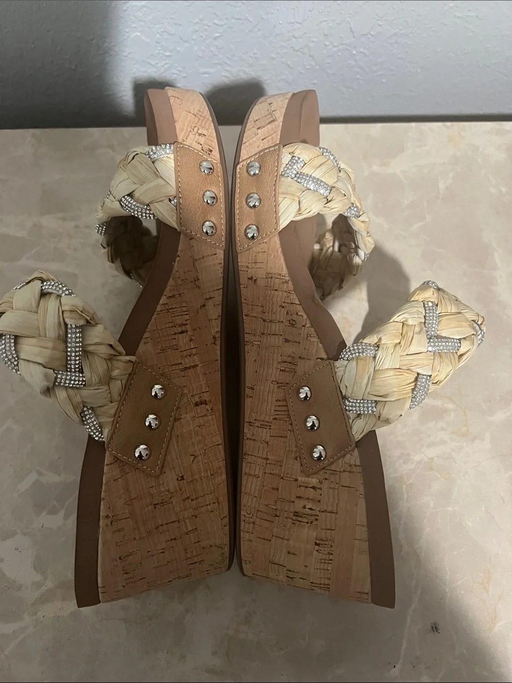 Corkys Woven Rhinestone Wedge Sandals Cork Platform Women’s Size 10
